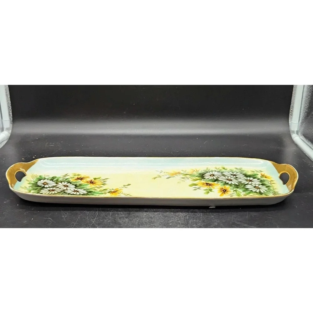 Vintage Porcelain Serving Tray‎ Hand Painted Floral Flower Daisy 17